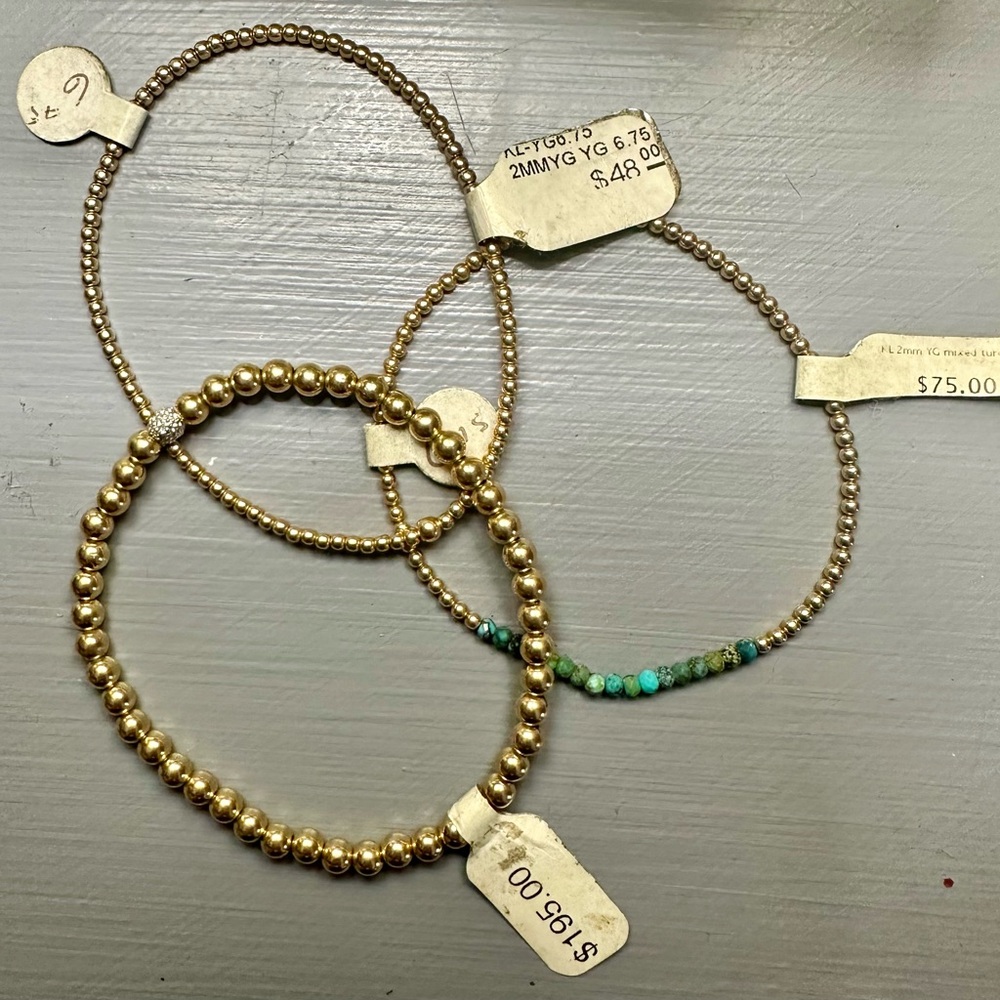 KAREN LAZAR 14k Gold Filled Beaded bracelet with Diamond bead